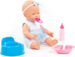 Babydukke Pige Med Tilbehør - Blå - Jolly Baby Doll - 35 CM - 6 Dele -Legetøjsverden dukke pige 35cm med sut flaske potte tallerken 78384 574729 2