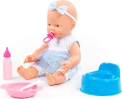 Babydukke Pige Med Tilbehør - Blå - Jolly Baby Doll - 35 CM - 6 Dele -Legetøjsverden dukke pige 35cm med sut flaske potte tallerken 78384 574729 3