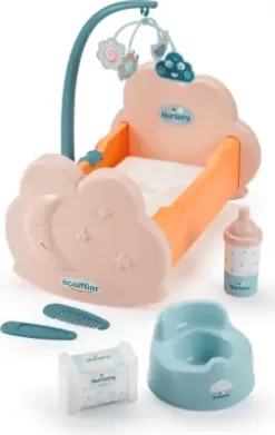 Dukkeseng Med Tilbehør - Ecoiffier Nursery - 6 Dele - 32 CM