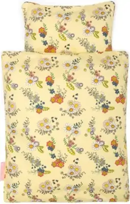 Smallstuff - Dukkesengetøj - Gul Med Blomster - 14 X 24 CM 1 Smallstuff - Dukkesengetøj - Gul Med Blomster - 14 X 24 CM